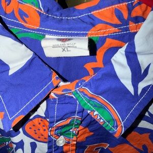 Vibrant Blue and Orange Button-Up Shirt